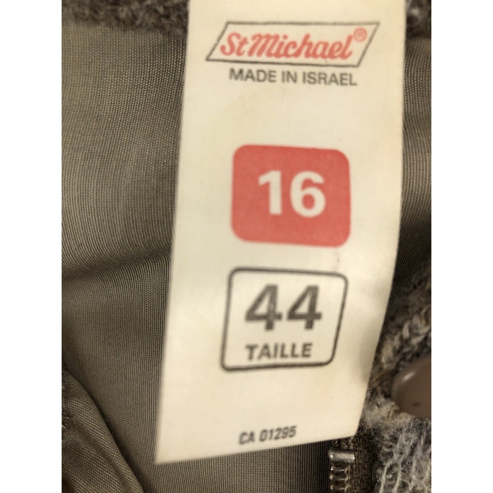 St Michael Vintage Women Cardigan Sweater 16 Gray Brown Wool Full Zip Knit Lined - Picture 3 of 11